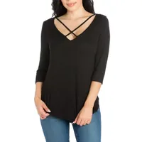 24seven Comfort Apparel Womens V Neck 3/4 Sleeve Tunic Top