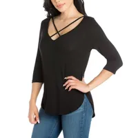 24seven Comfort Apparel Womens V Neck 3/4 Sleeve Tunic Top