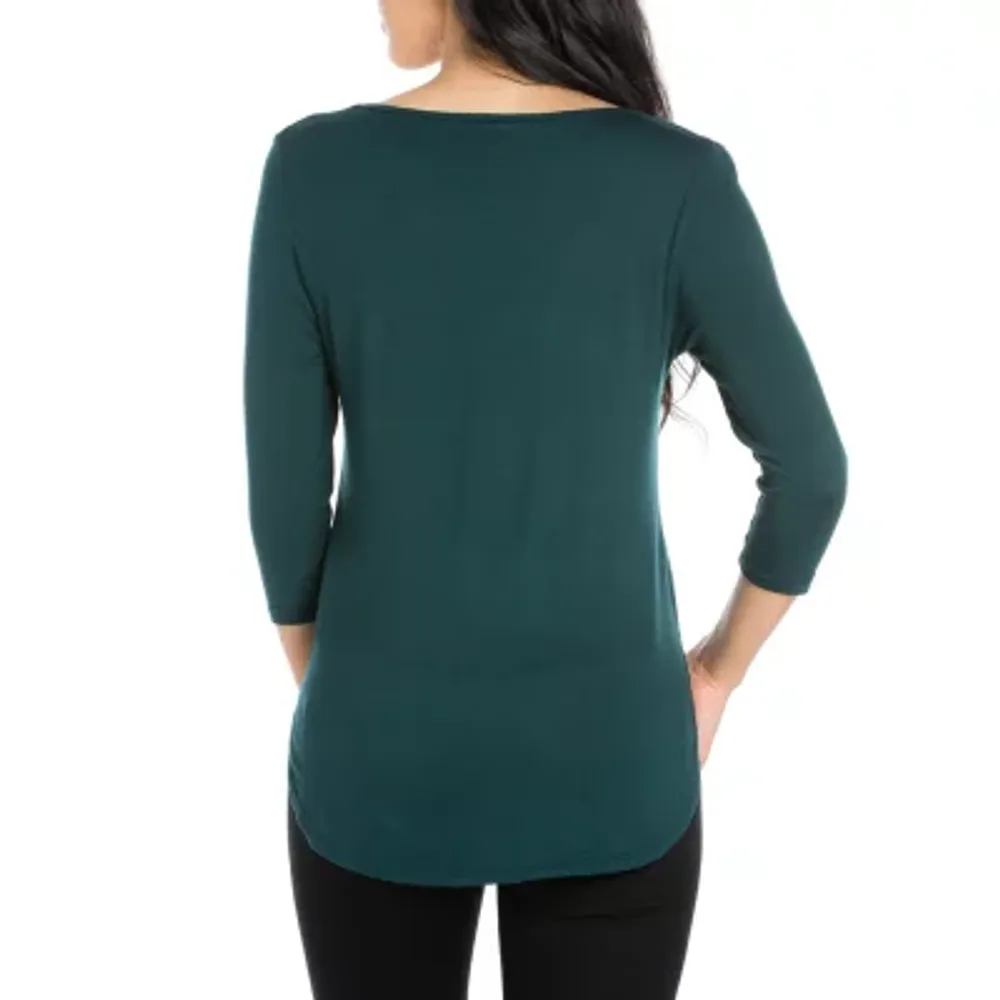 24seven Comfort Apparel Womens V Neck 3/4 Sleeve Tunic Top