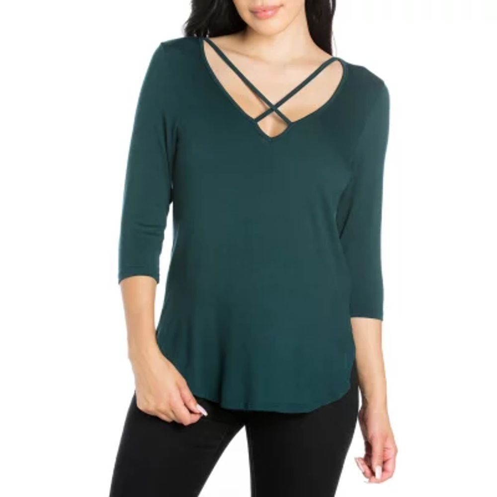 24seven Comfort Apparel Womens V Neck 3/4 Sleeve Tunic Top