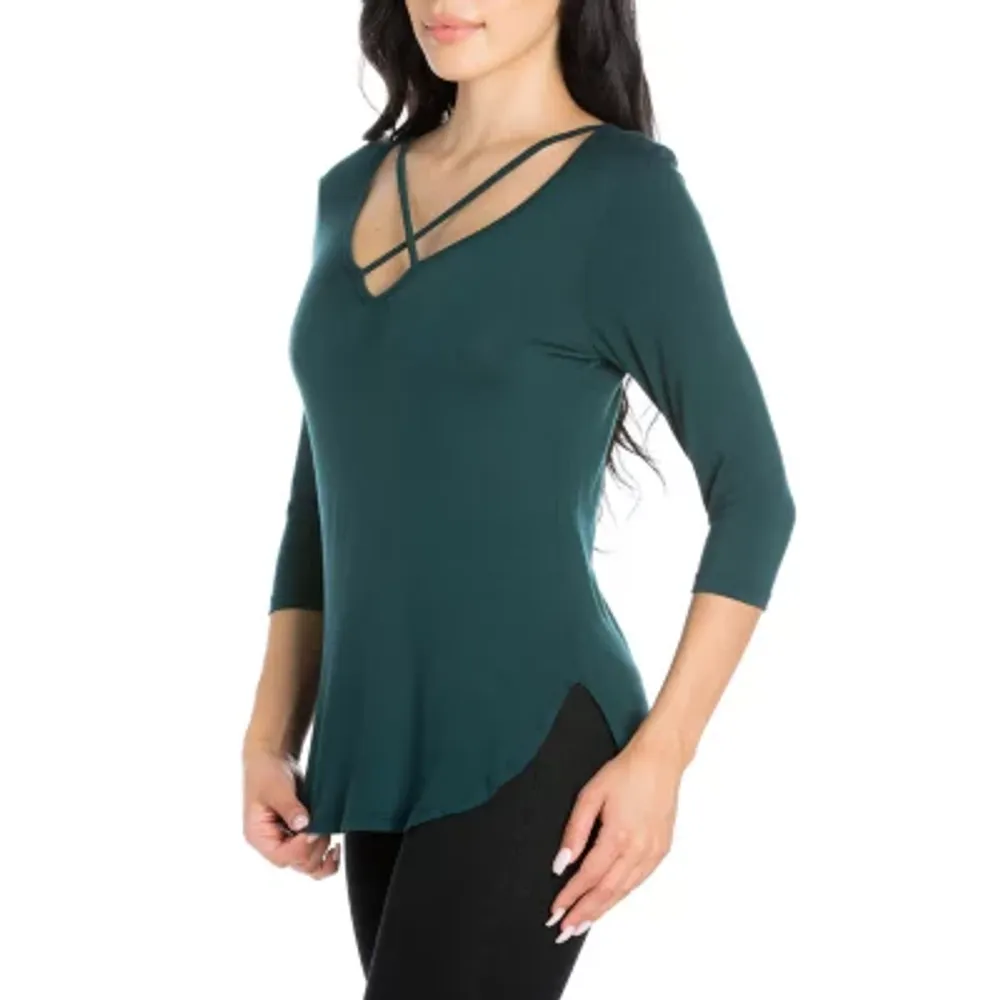 24seven Comfort Apparel Womens V Neck 3/4 Sleeve Tunic Top