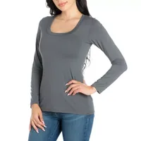 24seven Comfort Apparel Womens Round Neck 3/4 Sleeve Tunic Top