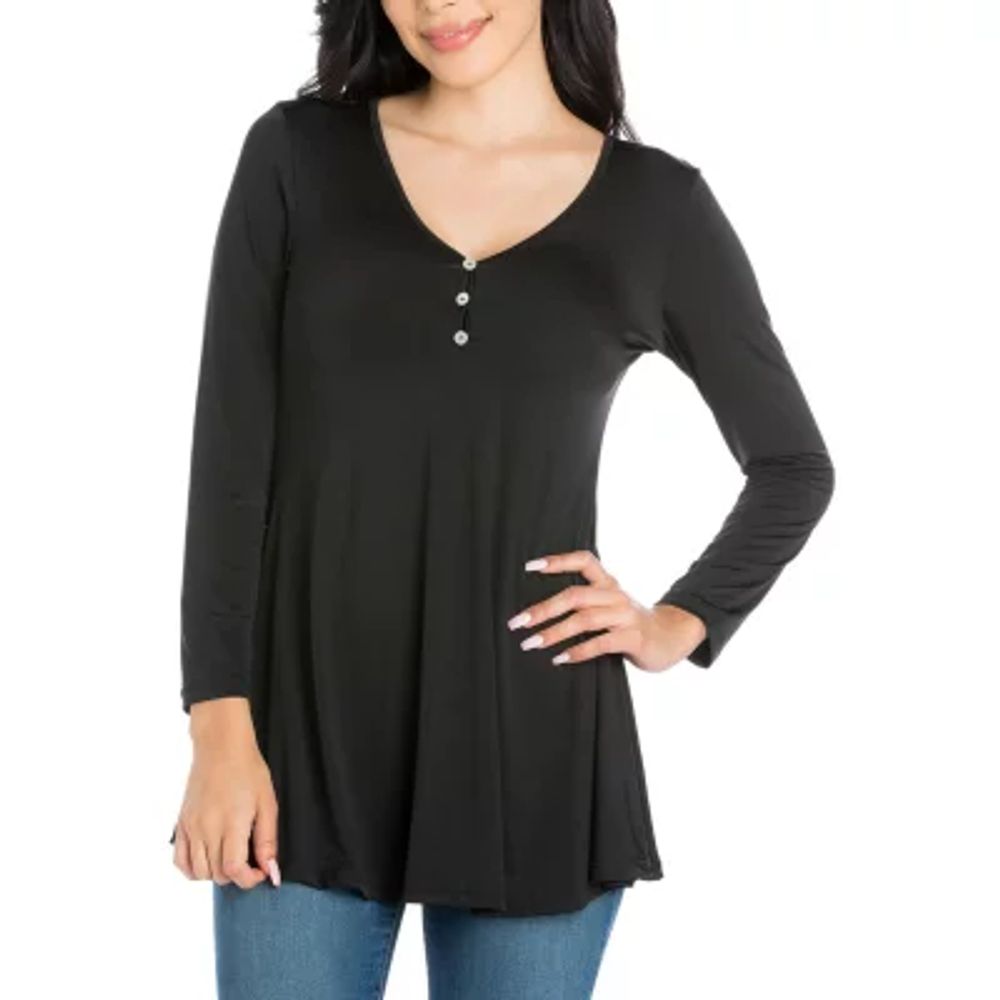 24seven Comfort Apparel Womens Round Neck 3/4 Sleeve Tunic Top