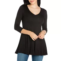 24seven Comfort Apparel Womens Round Neck 3/4 Sleeve Tunic Top