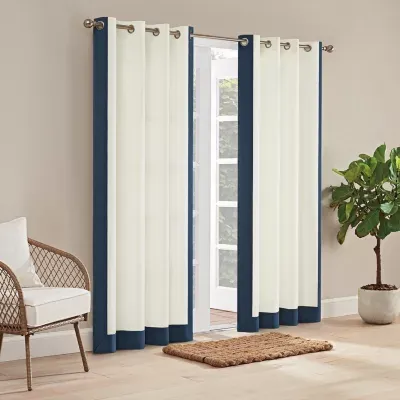 Waverly Hampton Border Light-Filtering Grommet Top Single Outdoor Curtain Panel