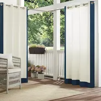 Waverly Hampton Border Light-Filtering Grommet Top Single Outdoor Curtain Panel