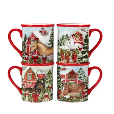 Certified International Homestead Christmas 4-pc. Mugs