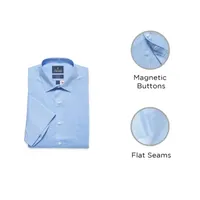 Stafford Magna Ready® Mens Regular Fit Easy-on + Easy-off Sensory Friendly Adaptive Stretch Fabric Wrinkle Free Short Sleeve Dress Shirt