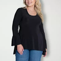 24seven Comfort Apparel Plus Womens Scoop Neck Long Sleeve Blouse