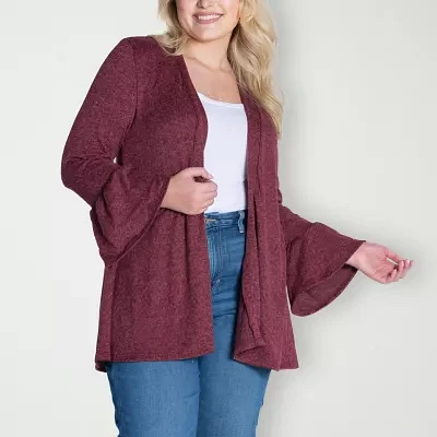 24seven Comfort Apparel Plus Womens Long Sleeve Open Front Cardigan
