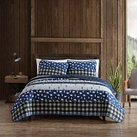 Eddie Bauer Blue Creek Plaid Floral Reversible Quilt Set