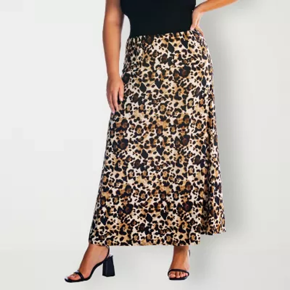 24seven Comfort Apparel Womens Mid Rise Long A-Line Skirt-Plus