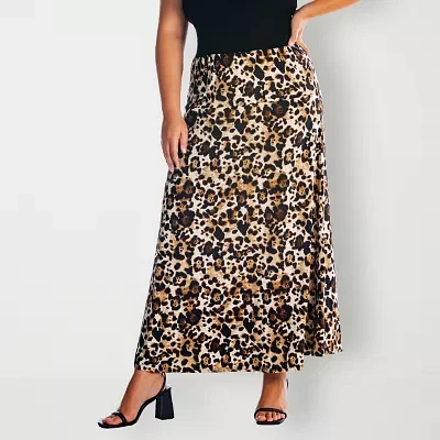 24seven Comfort Apparel Womens Mid Rise Long A-Line Skirt-Plus