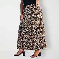 24seven Comfort Apparel Womens Mid Rise Long A-Line Skirt-Plus