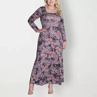 24seven Comfort Apparel Womens Long Sleeve Paisley Maxi Dress Plus