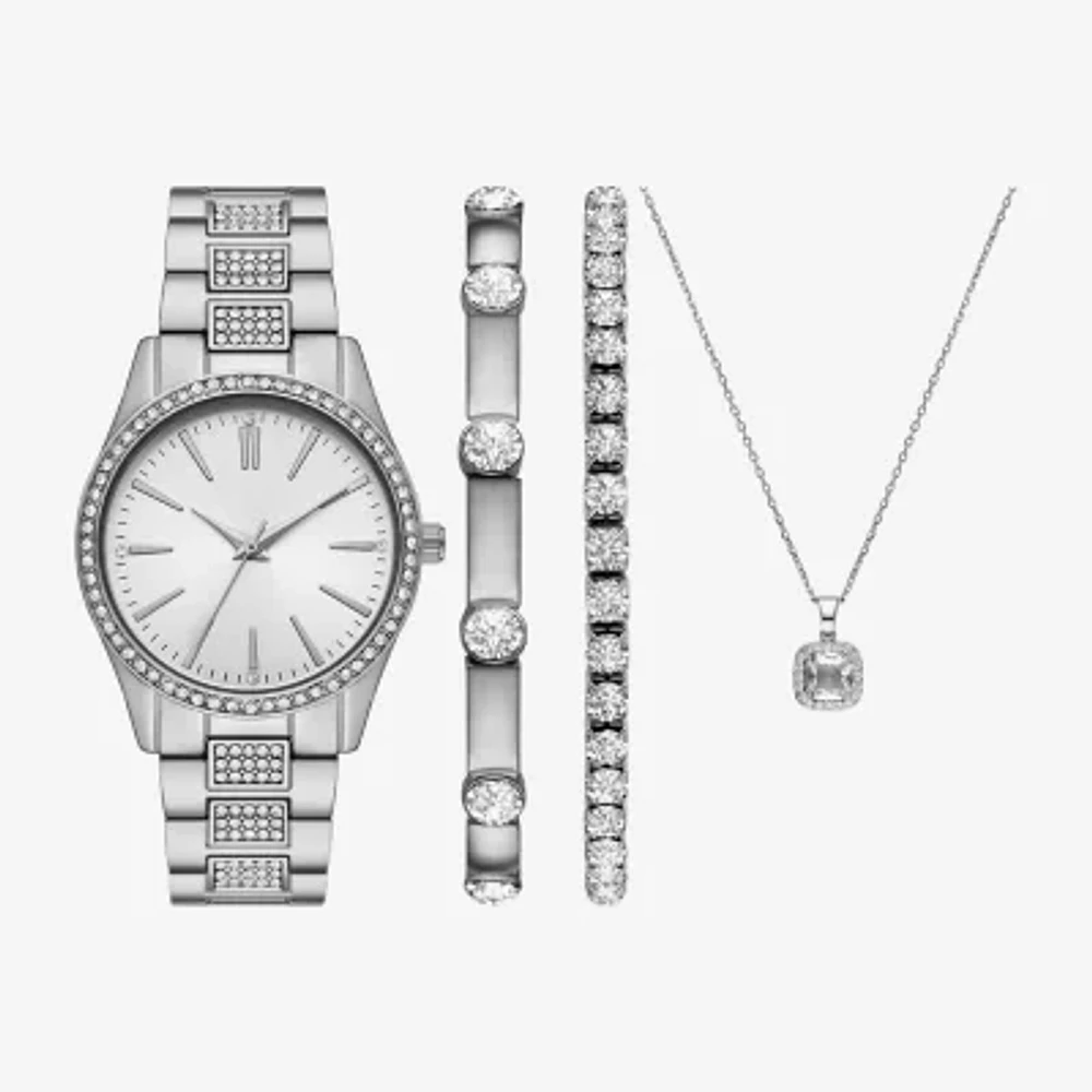 Womens Crystal Accent Silver Tone 4-pc. Watch Boxed Set Fmdjset720