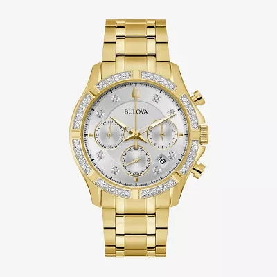 Bulova Diamond Mens Gold Tone Stainless Steel Bracelet Watch 98e113