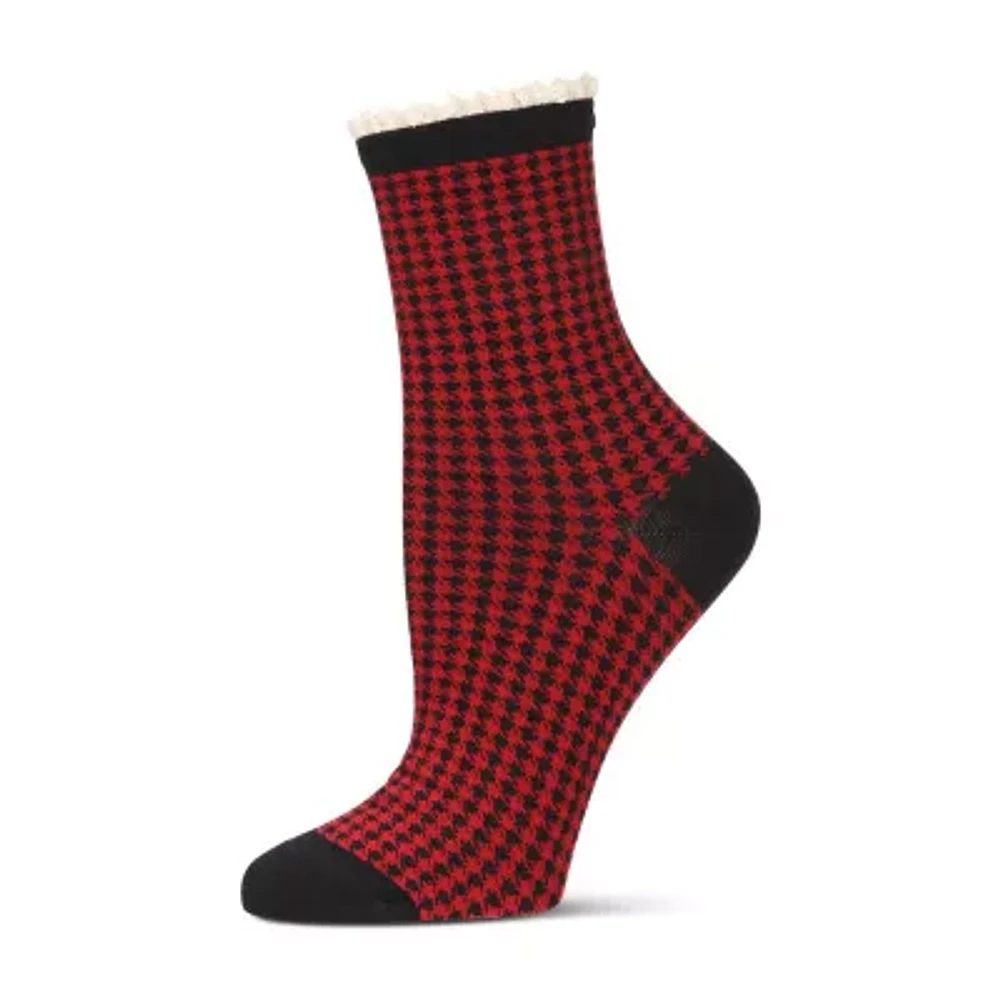 MeMoi Houndstooth Lace Cuff 1 Pair Crew Socks Womens
