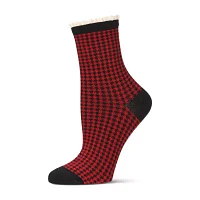 MeMoi Houndstooth Lace Cuff 1 Pair Crew Socks Womens