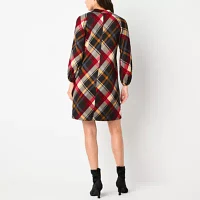 Jessica Howard Womens Long Sleeve Plaid Shift Dress