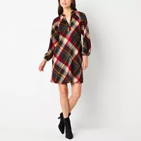 Jessica Howard Womens Long Sleeve Plaid Shift Dress