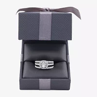 (H-I / I1) Womens 2 CT. T.W. Lab Grown White Diamond 10K Gold Cushion Side Stone Halo Bridal Set