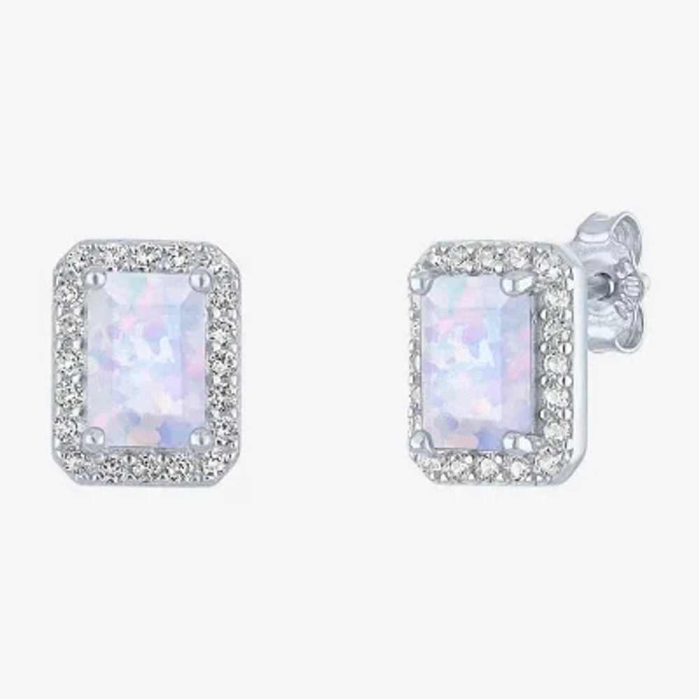 Yes, Please! Lab Created White Opal Sterling Silver 8mm Stud Earrings