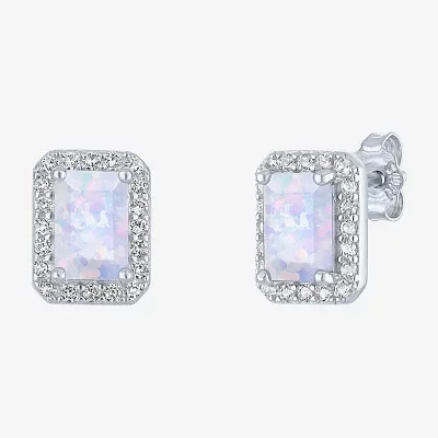 Yes, Please! Lab Created White Opal Sterling Silver 8mm Stud Earrings