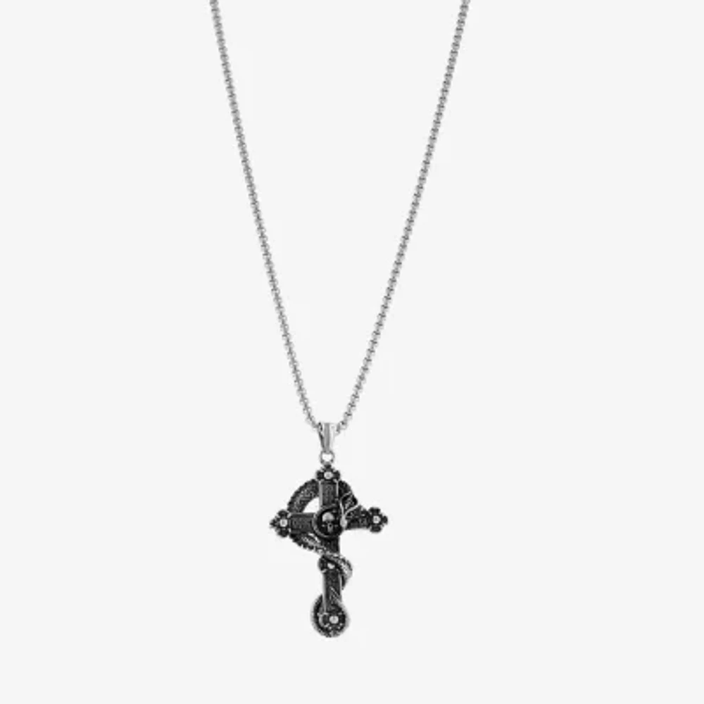 Mens Stainless Steel Cross Pendant Necklace