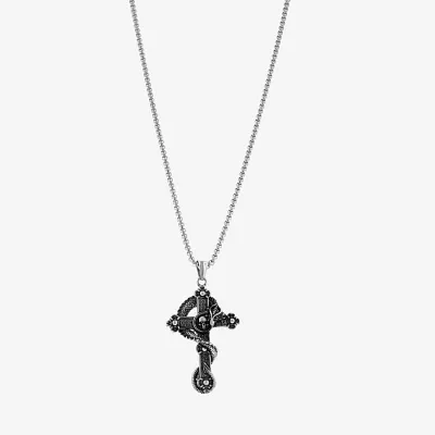 Mens Stainless Steel Cross Pendant Necklace