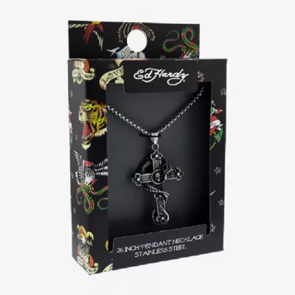 Mens Stainless Steel Cross Pendant Necklace