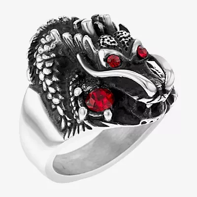 "Dragon" Mens Red Cubic Zirconia Stainless Steel Fashion Ring