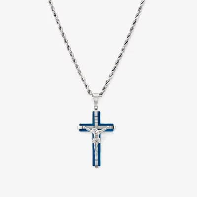 Mens Stainless Steel Cross 26 Inch Pendant Necklace