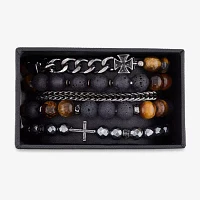 Mens 2-pc. Black Glass Stainless Steel Bracelet Set