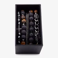 Mens 2-pc. Black Glass Stainless Steel Bracelet Set