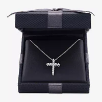 Womens /4 CT. T.W. Lab Grown White Diamond Sterling Silver Cross Pendant Necklace