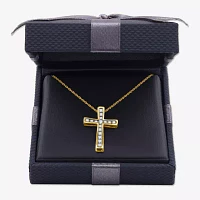 Womens 1/ CT. T.W. Lab Grown White Diamond 14K Gold Over Silver Sterling Silver Cross Pendant Necklace