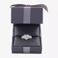 Womens 1/2 CT. T.W. Lab Grown White Diamond Sterling Silver Heart Halo Side Stone Cocktail Ring