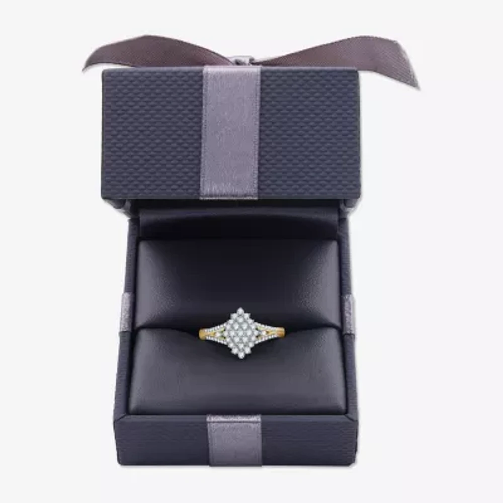 Womens 1/2 CT. T.W. Lab Grown White Diamond 14K Gold Over Silver Sterling Marquise Cluster Cocktail Ring