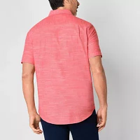 St. John's Bay Linen Blend Mens Classic Fit Short Sleeve Button-Down Shirt