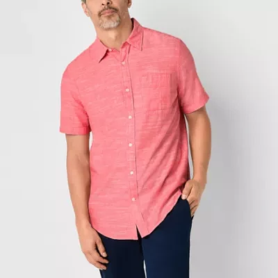 St. John's Bay Linen Blend Mens Classic Fit Short Sleeve Button-Down Shirt