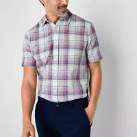 St. John's Bay Linen Blend Mens Classic Fit Short Sleeve Button-Down Shirt