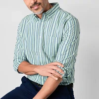 St. John's Bay Stretch Poplin Mens Classic Fit Long Sleeve Button-Down Shirt