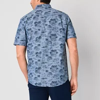 St. John's Bay Printed Chambray Mens Classic Fit Short Sleeve Button-Down Shirt