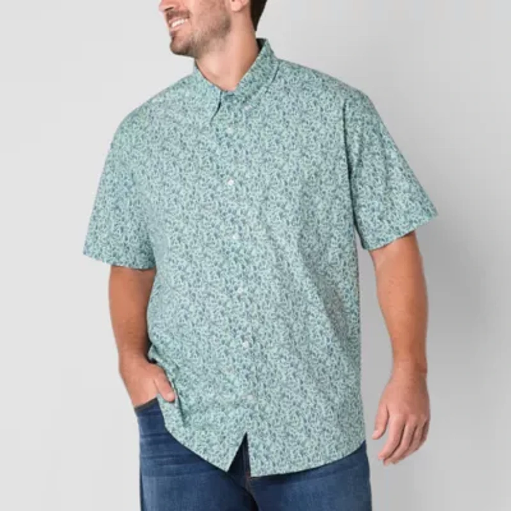 St. John's Bay Stretch Poplin Big and Tall Mens Classic Fit Short Sleeve Plaid Button-Down Shirt