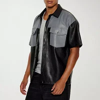 Forever 21 Mens Short Sleeve Faux Leather Button-Down Shirt