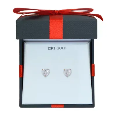 Heart Cubic Zirconia 10K Gold Stud Earrings