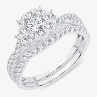 Womens 1 CT. T.W. Natural Diamond 14K White Gold Round Bridal Set