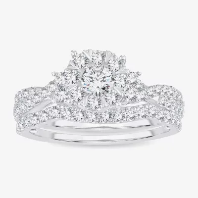 Womens 1 CT. T.W. Natural Diamond 14K White Gold Round Bridal Set