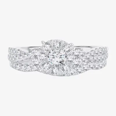 Womens 1 CT. T.W. Mined Diamond 14K White Gold Round Bridal Set